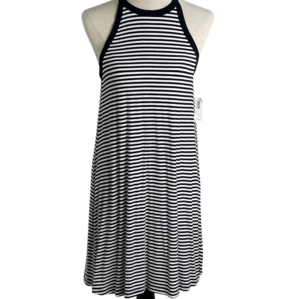 Old Navy Swing Dress Womens S Black White New Striped Halter Neck Mini A-Line